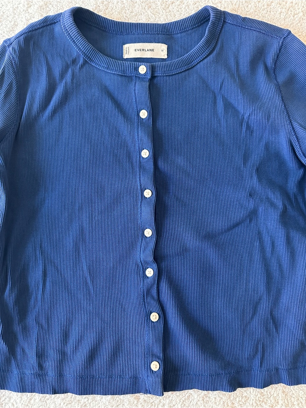 Everlane Classic Royal Blue Button-Up Ribbed Cardigan - Picture 2 of 8